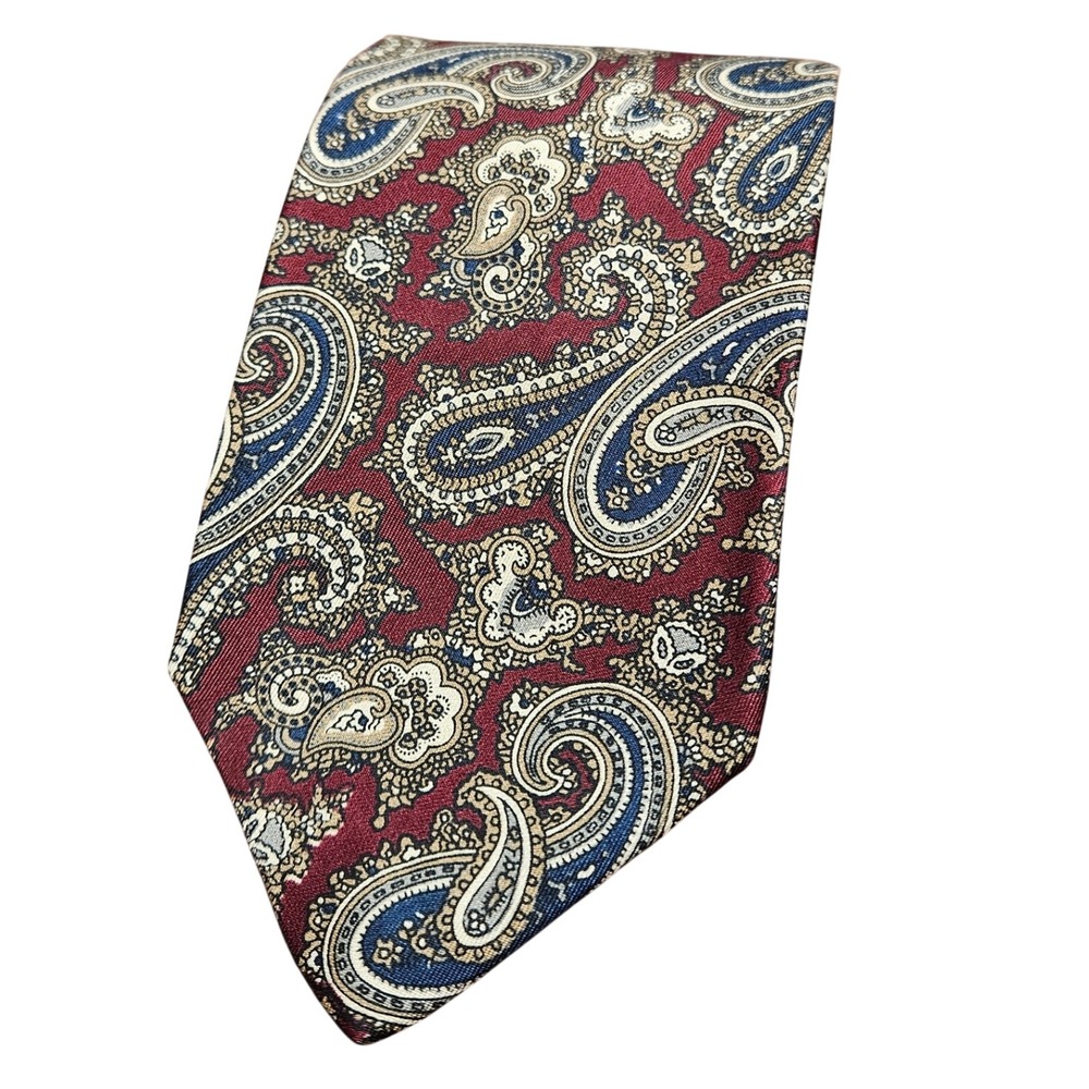 Equus 100% Silk Paisley Tie Burgundy Blue Beige‎ USA Classic Necktie 59" x 3"